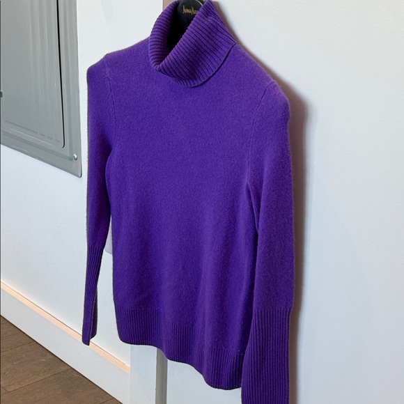 Aqua Vibrant Purple Cashmere Cowl Neck Sweater - Picture 3 of 5